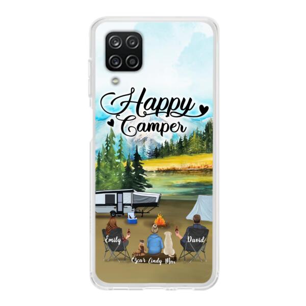 Personalized Camping Phone Case - Parents With 1 Kids And 2 Pets - Best Gift For Family - Happy Camper