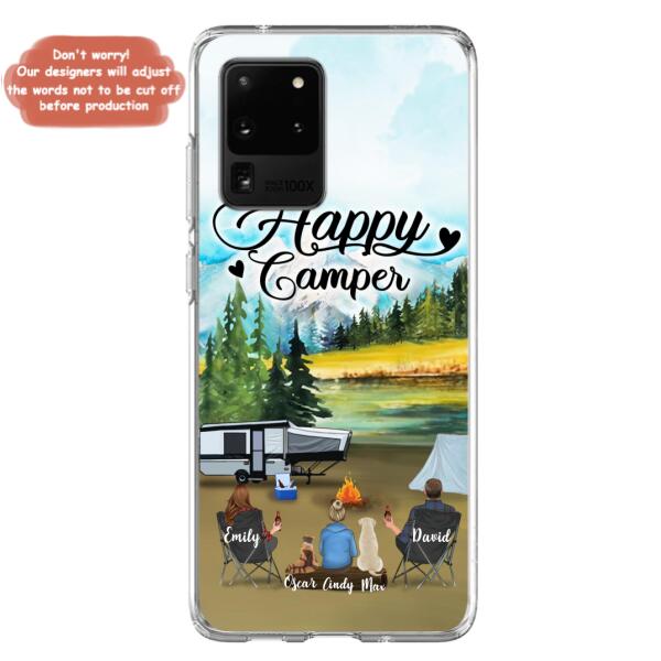 Personalized Camping Phone Case - Parents With 1 Kids And 2 Pets - Best Gift For Family - Happy Camper