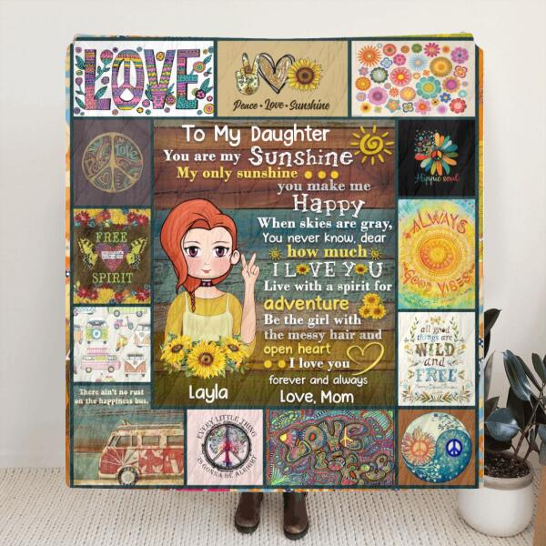 Personalized Bohemian Girl Quilt/Fleece Blanket - Best Gift For Daughter/Family - You Are My Sunshine
