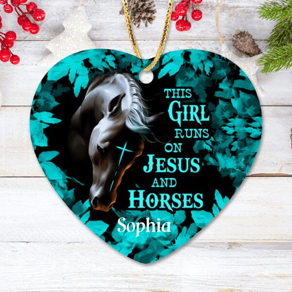 Custom Personalized Horse Girl Ornament - Gift For Horse Lovers - This Girl Runs On Jesus And Horses