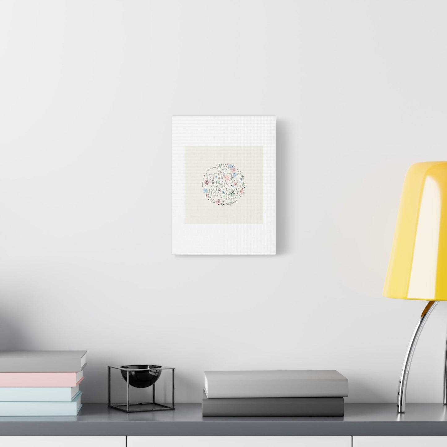 Doodle Circle Line Drawing Matte Canvas, Hand-Drawn Sketch Art