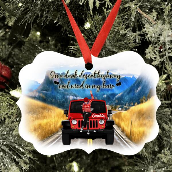 Personalized Off-road Girl Ornament - On A Dark Desert Highway Cool Wind In My Hair