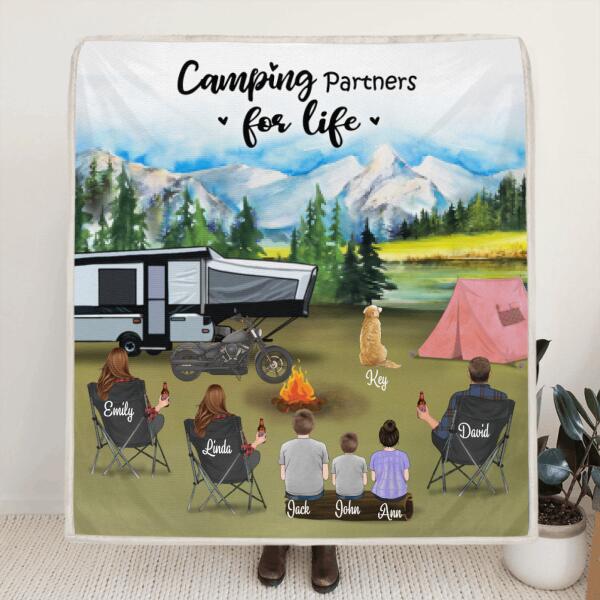 Personalized Camping Blanket - 3 Adults with 3 Kids and 1 Pet - Gift For Camping Lover