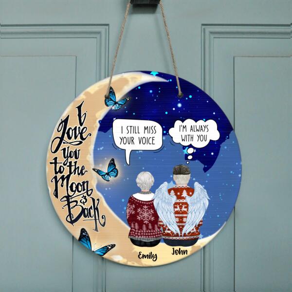 Personalized Old Couple Memorial Circle Wall Art - Memorial Gift For Couple - I Love You To The Moon & Back