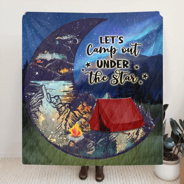 Personalized Camping Moon Quilt/Fleece Blanket - Gift Idea For Camping Lover - Let's Camp Out Under The Star
