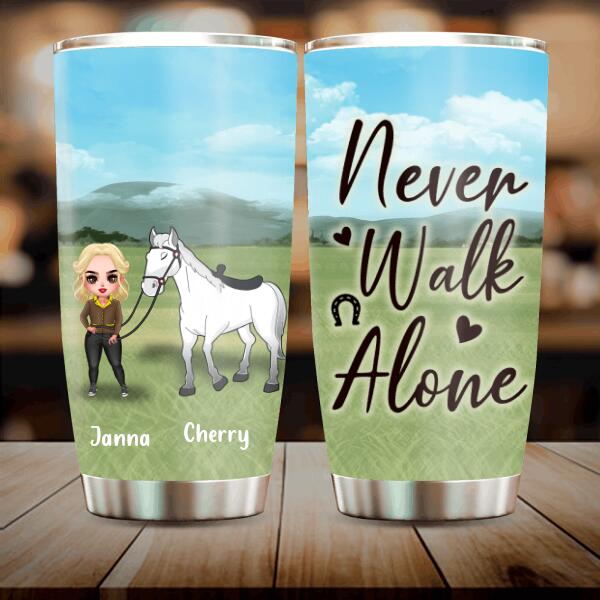 Personalized Horse Girl Chibi Tumbler - Gift For Horse Lovers - Never Walk Alone