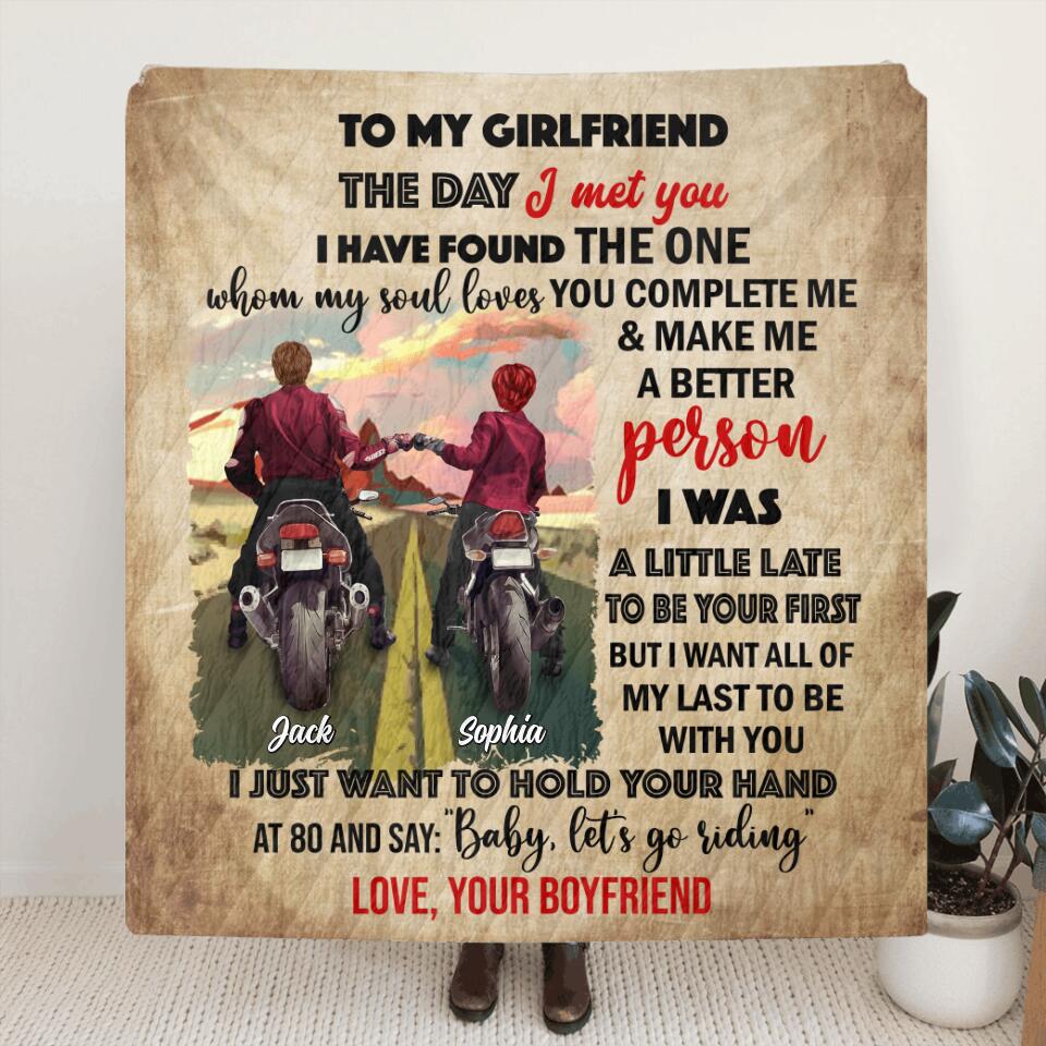 Personalized Motorcycle Couple Quilt/Fleece Blanket - Gift Idea For Couple - To My Girlfriend