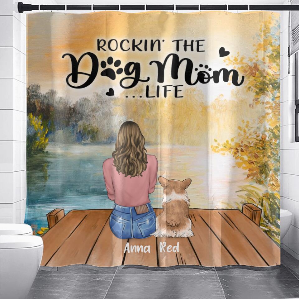Personalized Dog Mom Shower Curtain - Gift Idea For Dog Lover - Rockin' The Dog Mom Life - Up to 6 Dogs