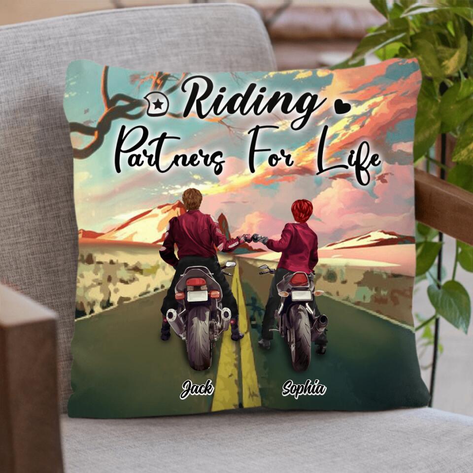 Personalized Motorcycle Couple Quilt/Fleece Blanket/Pillow Cover - Up to 4 People - Best Gift For Couple - Riding Partners For Life