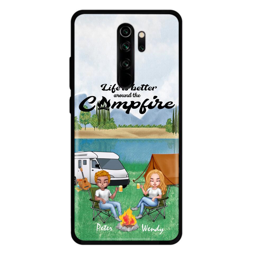 Personalized Camping Chibi Phone Case - Couple With Up to 2 Dogs - Gift Idea For Dog/Camping Lover - Life Is Better Around The Campfire - Case For Xiaomi, Oppo And Huawei