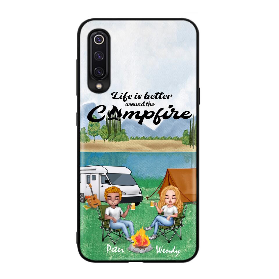 Personalized Camping Chibi Phone Case - Couple With Up to 2 Dogs - Gift Idea For Dog/Camping Lover - Life Is Better Around The Campfire - Case For Xiaomi, Oppo And Huawei