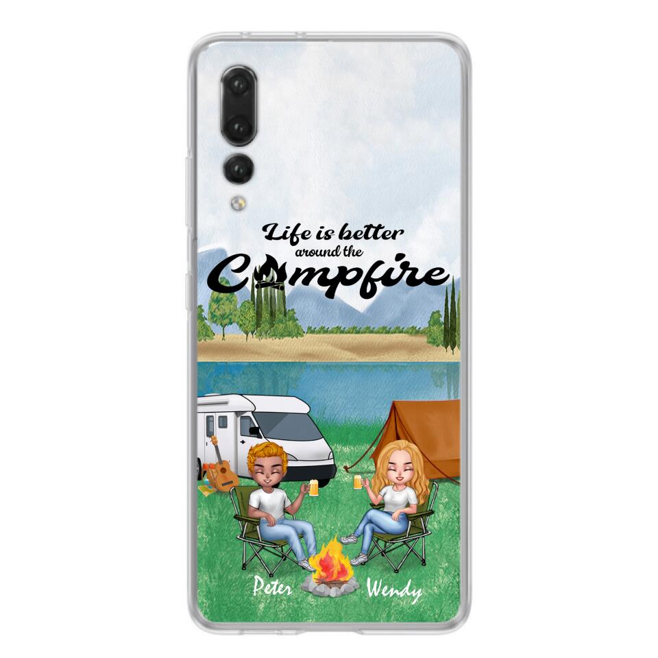 Personalized Camping Chibi Phone Case - Couple With Up to 2 Dogs - Gift Idea For Dog/Camping Lover - Life Is Better Around The Campfire - Case For Xiaomi, Oppo And Huawei
