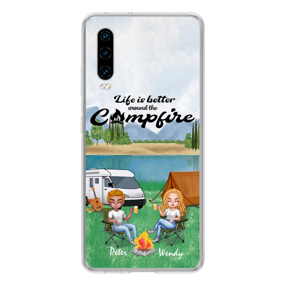 Personalized Camping Chibi Phone Case - Couple With Up to 2 Dogs - Gift Idea For Dog/Camping Lover - Life Is Better Around The Campfire - Case For Xiaomi, Oppo And Huawei