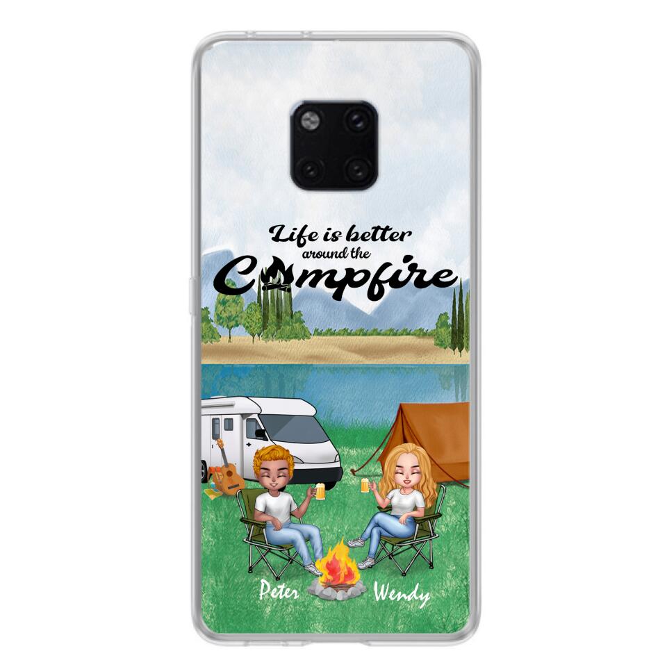 Personalized Camping Chibi Phone Case - Couple With Up to 2 Dogs - Gift Idea For Dog/Camping Lover - Life Is Better Around The Campfire - Case For Xiaomi, Oppo And Huawei