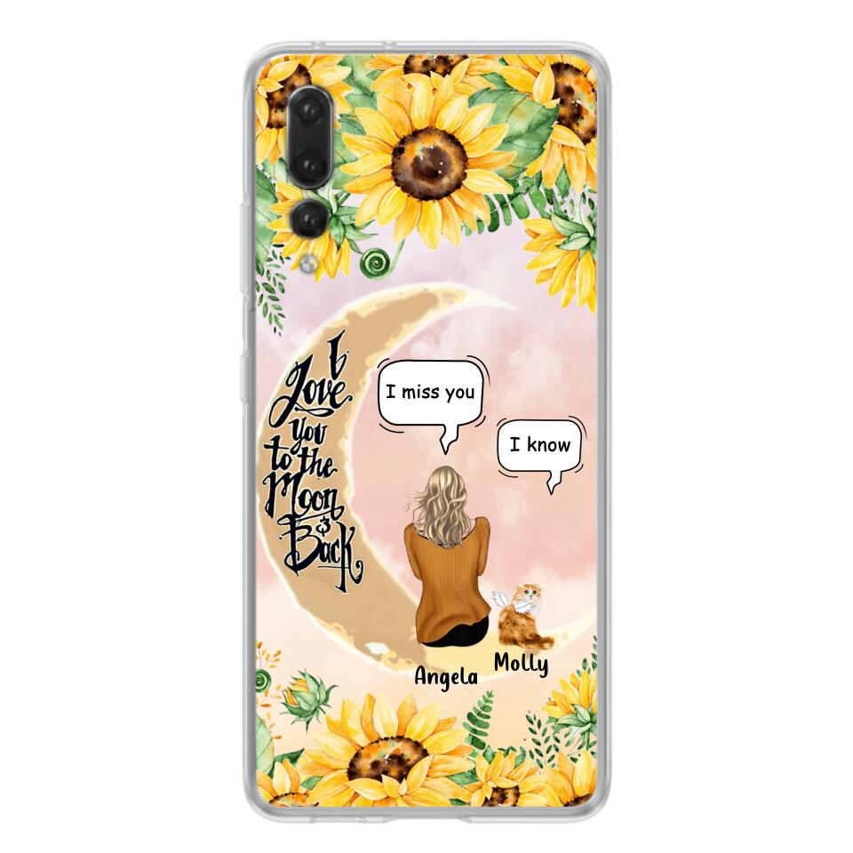 Personalized Memorial Cat Sun Flower Phone Case - Up to 6 Cats - Memorial Gift Idea For Cat Lover - I Love You To The Moon And Back - Case For Xiaomi, Oppo And Huawei