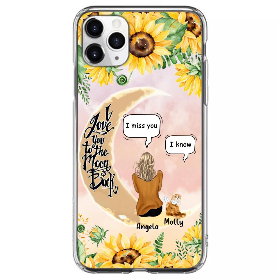 Personalized Memorial Cat Sun Flower Phone Case - Up to 6 Cats - Memorial Gift Idea For Cat Lover - I Love You To The Moon And Back - Case For iPhone And Samsung
