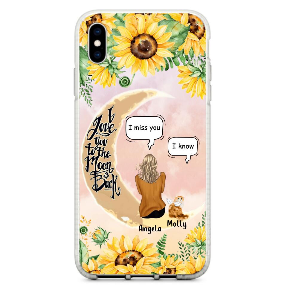 Personalized Memorial Cat Sun Flower Phone Case - Up to 6 Cats - Memorial Gift Idea For Cat Lover - I Love You To The Moon And Back - Case For iPhone And Samsung