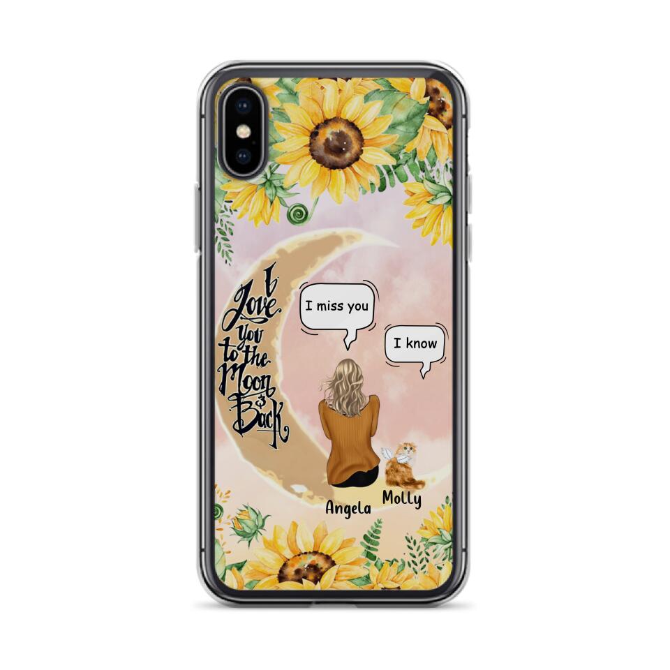 Personalized Memorial Cat Sun Flower Phone Case - Up to 6 Cats - Memorial Gift Idea For Cat Lover - I Love You To The Moon And Back - Case For iPhone And Samsung