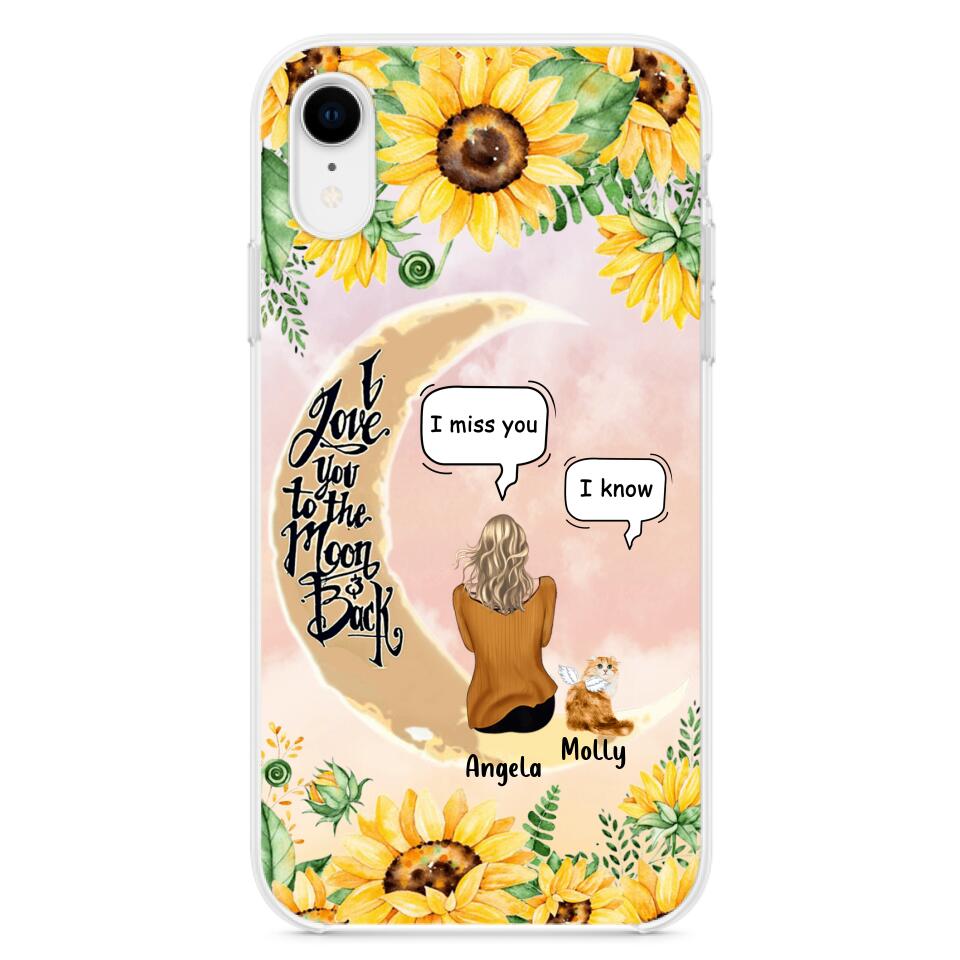Personalized Memorial Cat Sun Flower Phone Case - Up to 6 Cats - Memorial Gift Idea For Cat Lover - I Love You To The Moon And Back - Case For iPhone And Samsung