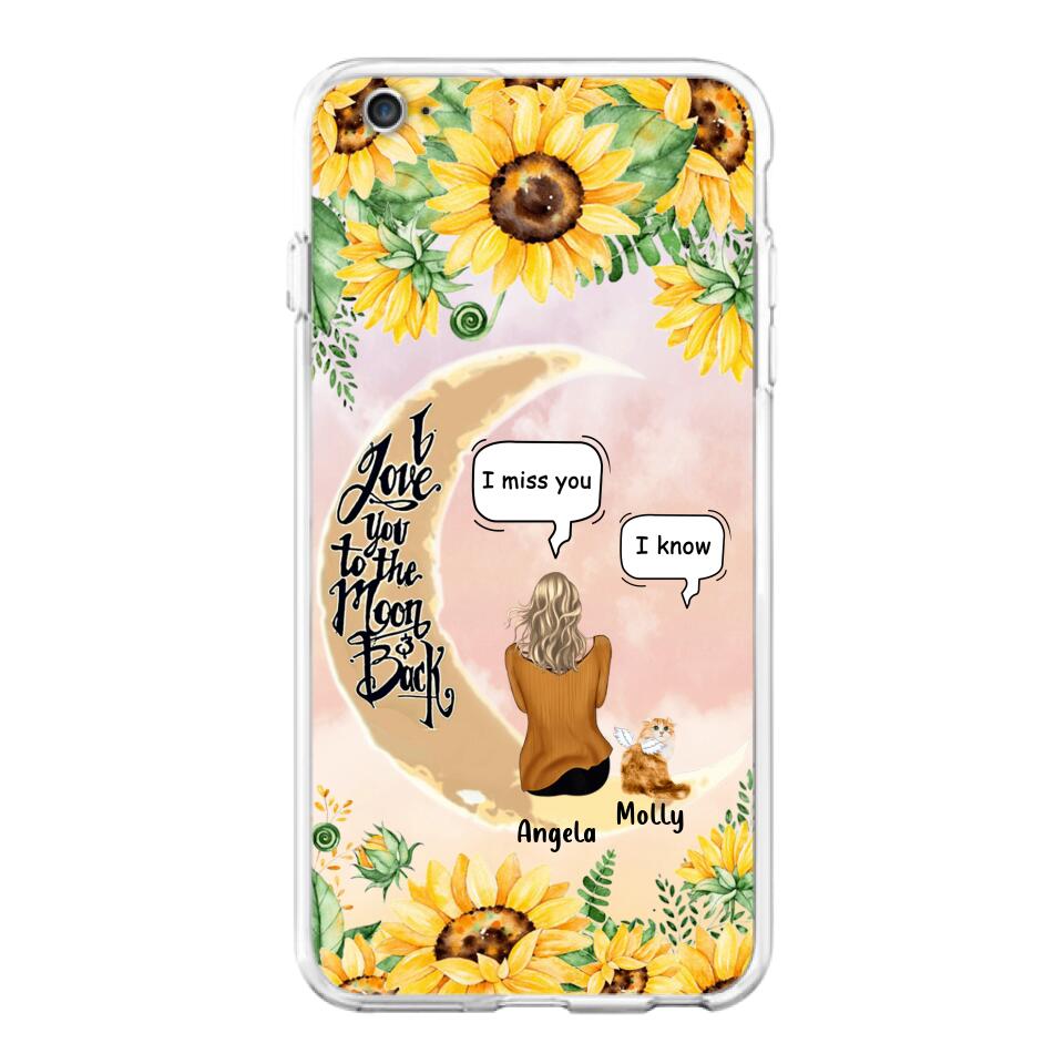 Personalized Memorial Cat Sun Flower Phone Case - Up to 6 Cats - Memorial Gift Idea For Cat Lover - I Love You To The Moon And Back - Case For iPhone And Samsung