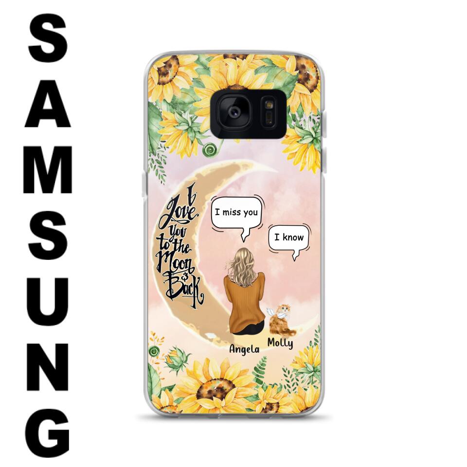 Personalized Memorial Cat Sun Flower Phone Case - Up to 6 Cats - Memorial Gift Idea For Cat Lover - I Love You To The Moon And Back - Case For iPhone And Samsung