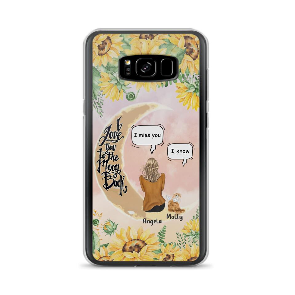 Personalized Memorial Cat Sun Flower Phone Case - Up to 6 Cats - Memorial Gift Idea For Cat Lover - I Love You To The Moon And Back - Case For iPhone And Samsung