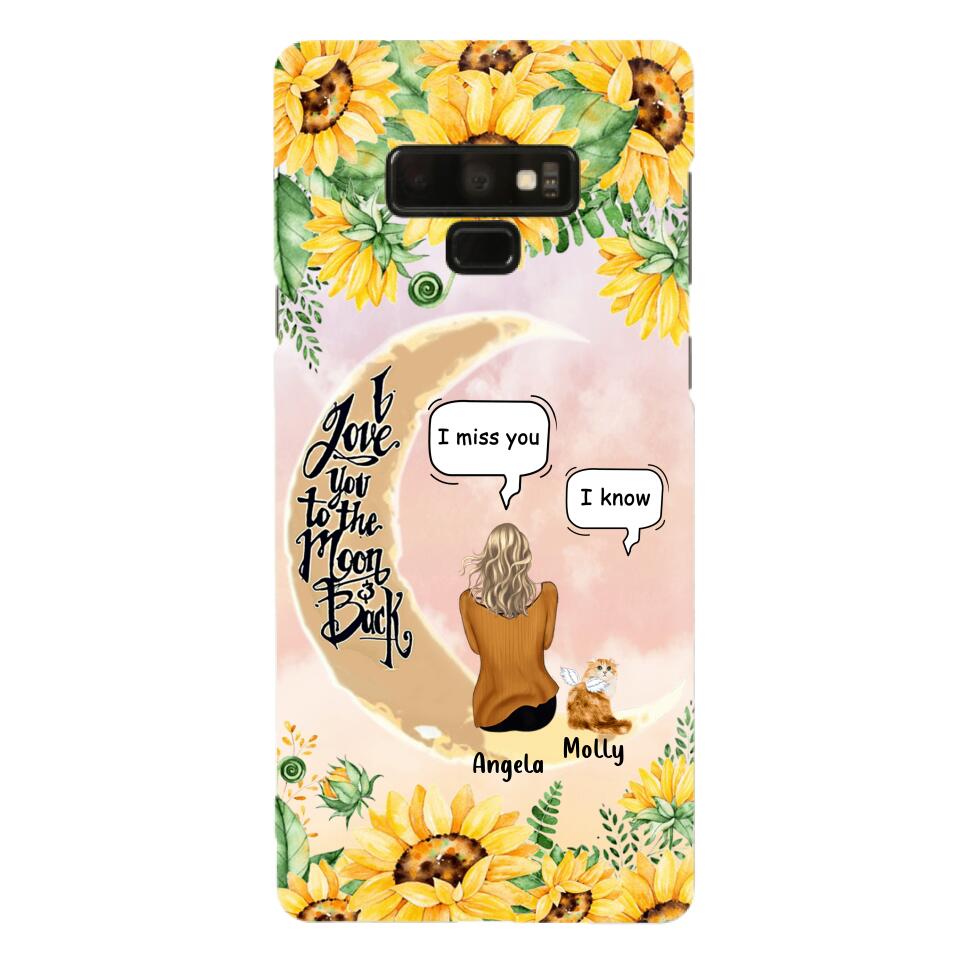 Personalized Memorial Cat Sun Flower Phone Case - Up to 6 Cats - Memorial Gift Idea For Cat Lover - I Love You To The Moon And Back - Case For iPhone And Samsung