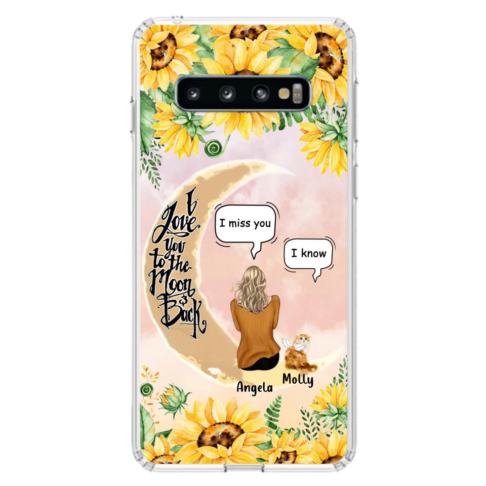 Personalized Memorial Cat Sun Flower Phone Case - Up to 6 Cats - Memorial Gift Idea For Cat Lover - I Love You To The Moon And Back - Case For iPhone And Samsung