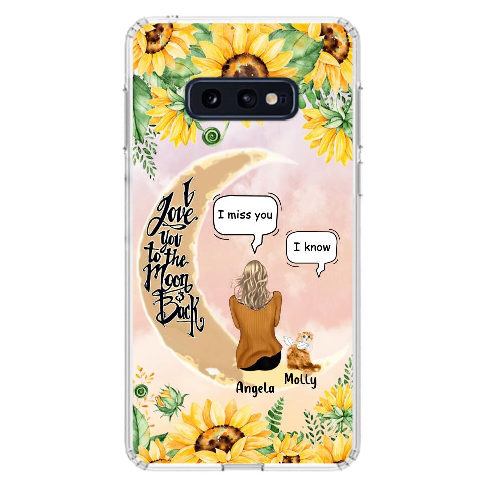 Personalized Memorial Cat Sun Flower Phone Case - Up to 6 Cats - Memorial Gift Idea For Cat Lover - I Love You To The Moon And Back - Case For iPhone And Samsung