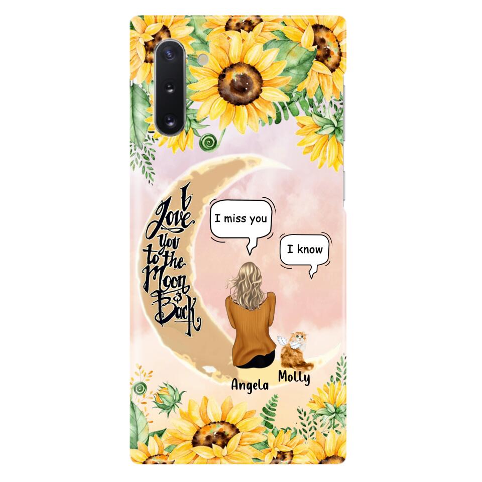Personalized Memorial Cat Sun Flower Phone Case - Up to 6 Cats - Memorial Gift Idea For Cat Lover - I Love You To The Moon And Back - Case For iPhone And Samsung