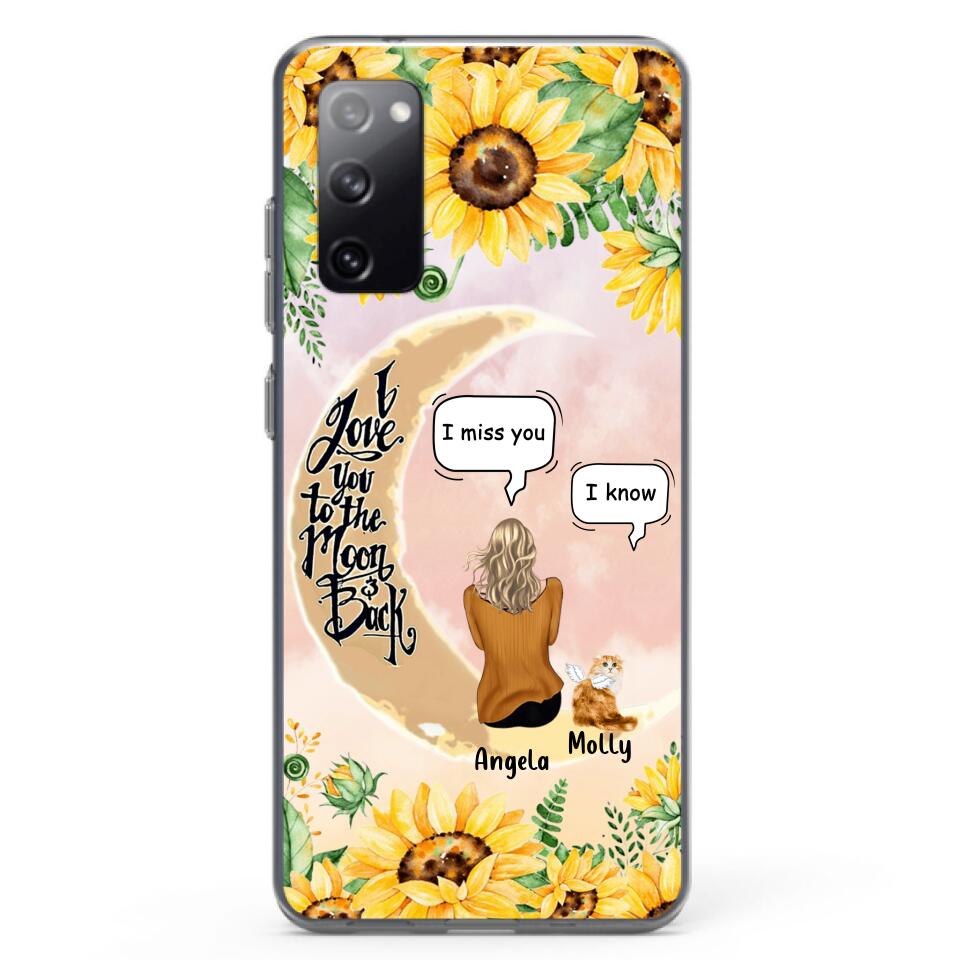 Personalized Memorial Cat Sun Flower Phone Case - Up to 6 Cats - Memorial Gift Idea For Cat Lover - I Love You To The Moon And Back - Case For iPhone And Samsung