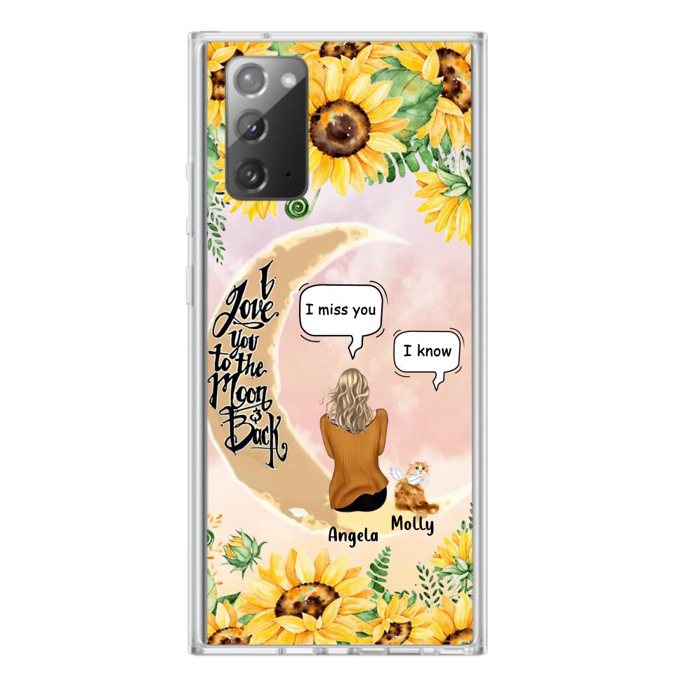 Personalized Memorial Cat Sun Flower Phone Case - Up to 6 Cats - Memorial Gift Idea For Cat Lover - I Love You To The Moon And Back - Case For iPhone And Samsung