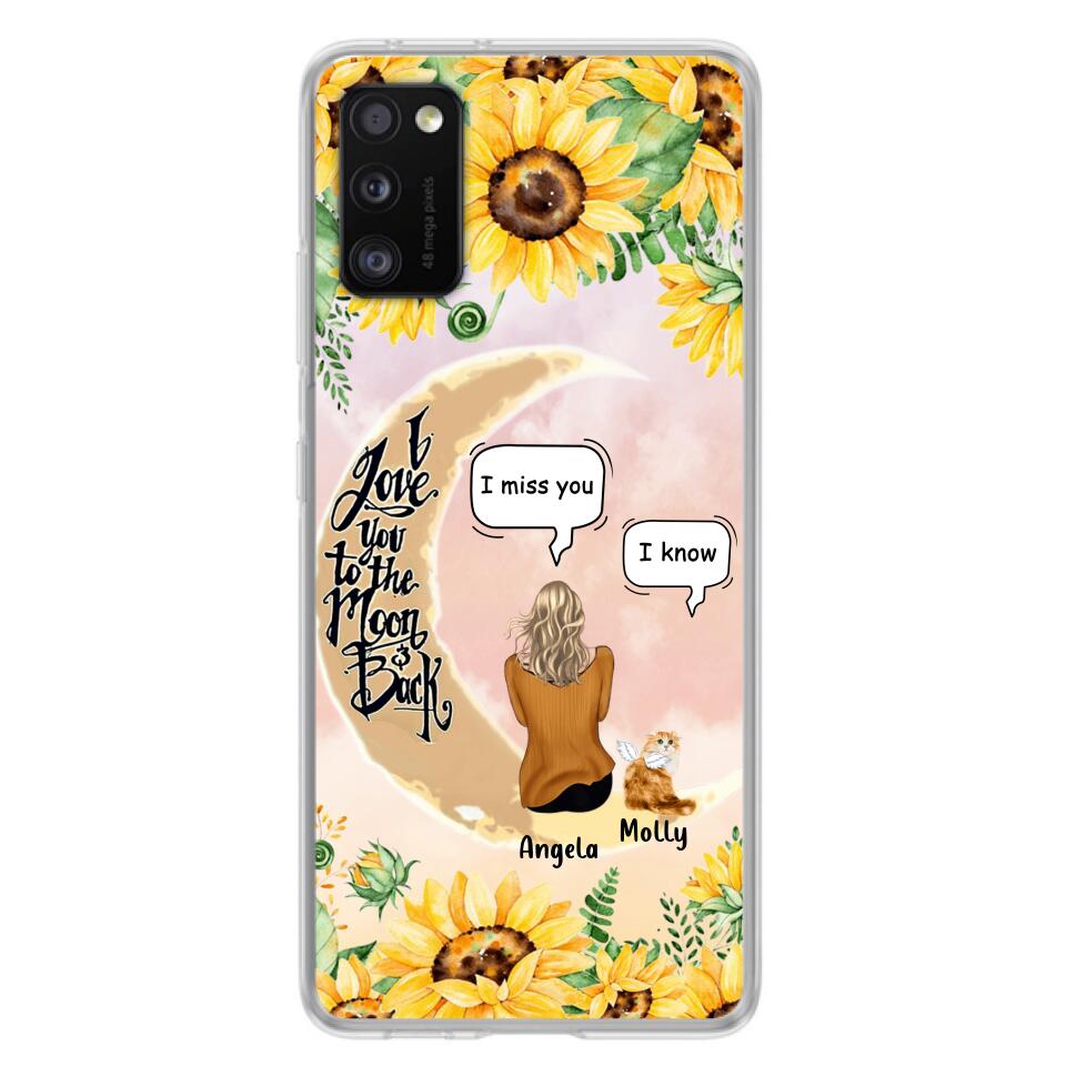 Personalized Memorial Cat Sun Flower Phone Case - Up to 6 Cats - Memorial Gift Idea For Cat Lover - I Love You To The Moon And Back - Case For iPhone And Samsung