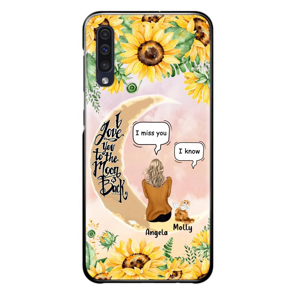 Personalized Memorial Cat Sun Flower Phone Case - Up to 6 Cats - Memorial Gift Idea For Cat Lover - I Love You To The Moon And Back - Case For iPhone And Samsung