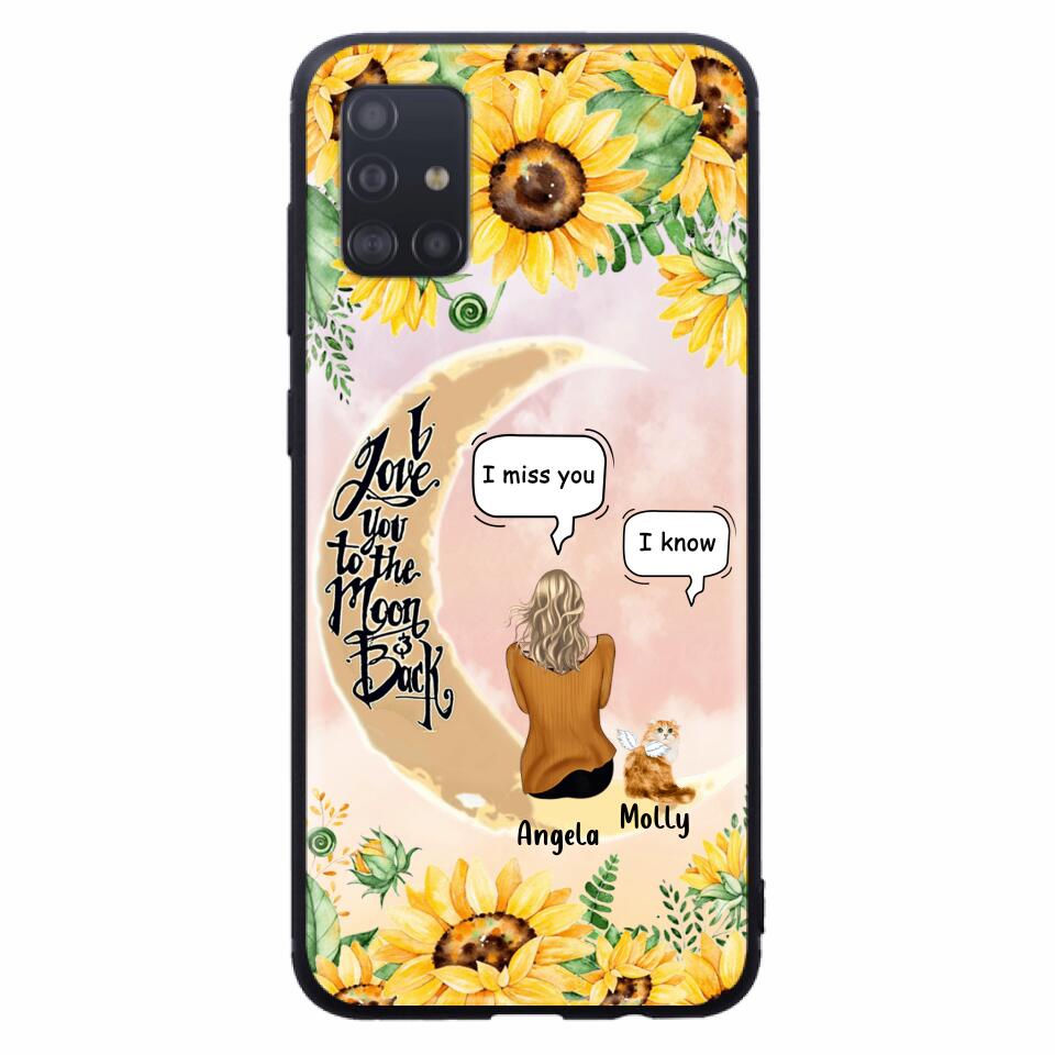 Personalized Memorial Cat Sun Flower Phone Case - Up to 6 Cats - Memorial Gift Idea For Cat Lover - I Love You To The Moon And Back - Case For iPhone And Samsung