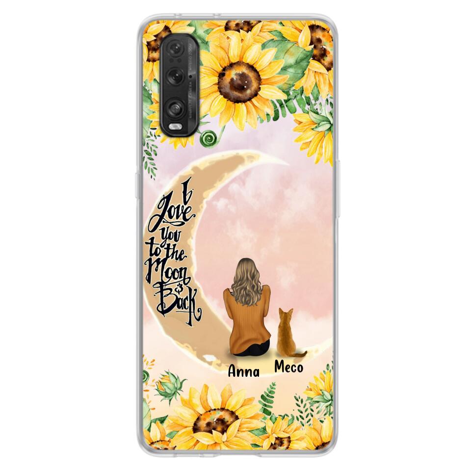 Personalized Cat Sun Flower Phone Case - Up to 6 Cats - Gift Idea For Cat Lover - I Love You To The Moon And Back - Case For Xiaomi, Oppo And Huawei