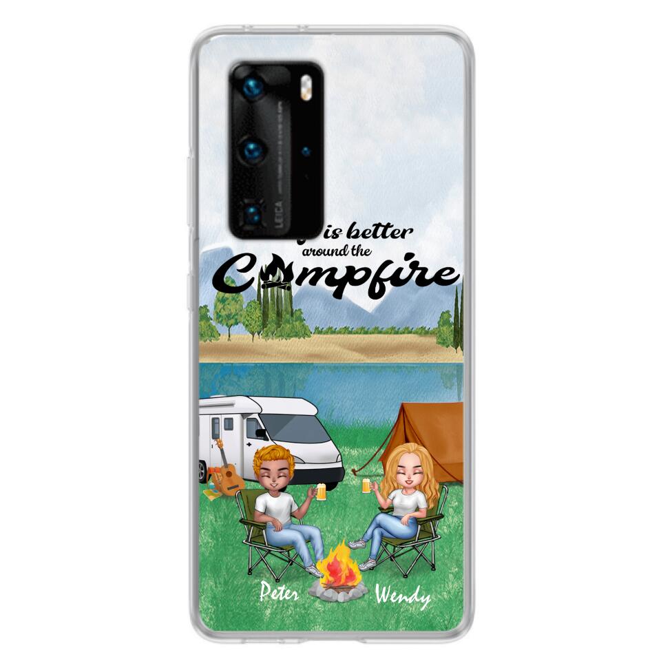 Personalized Camping Chibi Phone Case - Couple With Up to 2 Dogs - Gift Idea For Camping Lover - Case For Xiaomi, Oppo And Huawei