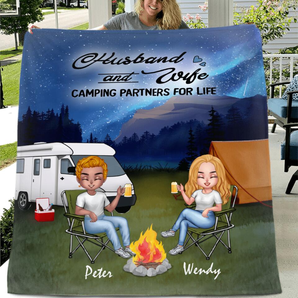 Personalized Camping Night Couple With Dogs Pillow Cover/Quilt/Fleece Throw Blanket - Couple With Up to 3 Dogs - Gift Idea For Dog/Camping Lover