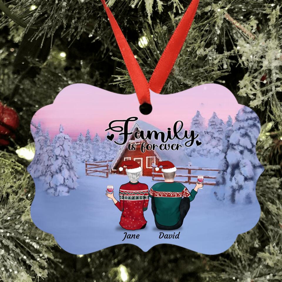 Personalized Family Christmas Ornament - Gift For The Whole Family - Couple/Parents Up to 3 Children, Up to 3 Pets - Family Is Forever