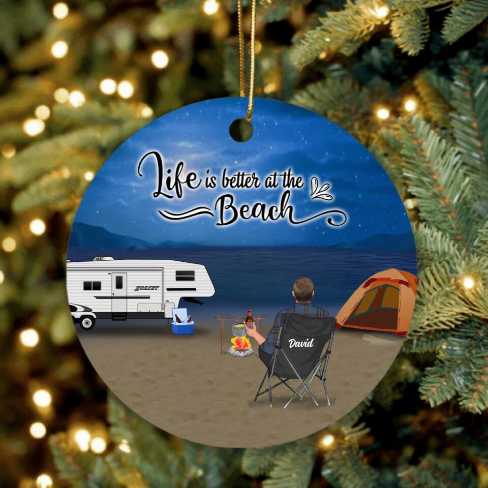 Personalized Beach Camping Ornament - Best Gift For Camping Family/Couple/Single Parent/Solo - Up to 4 Kids and 6 Pets - Life Is Better At The Beach