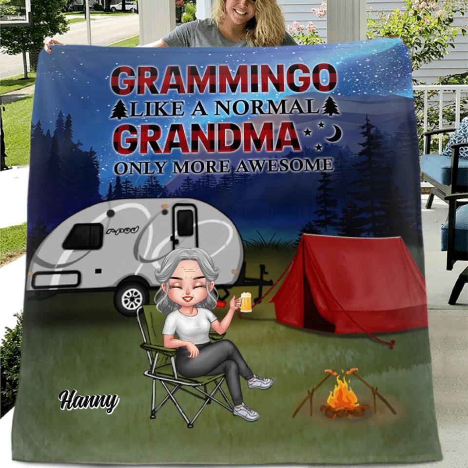 Personalized Grandma Camping Pillow Cover/Fleece Blanket/Quilt - Gift Idea For Grandma/Camping Lover - Grammingo Like A Normal Grandma Only More Awesome