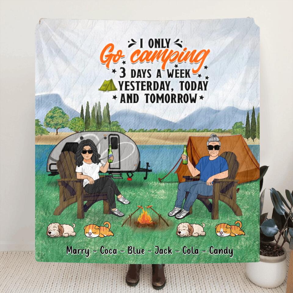 Personalized Camping Fleece Throw Blanket/Quilt - Gift For Camping Lovers - I Only Go Camping 3 Days A Week Yesterday, Today and Tomorrow