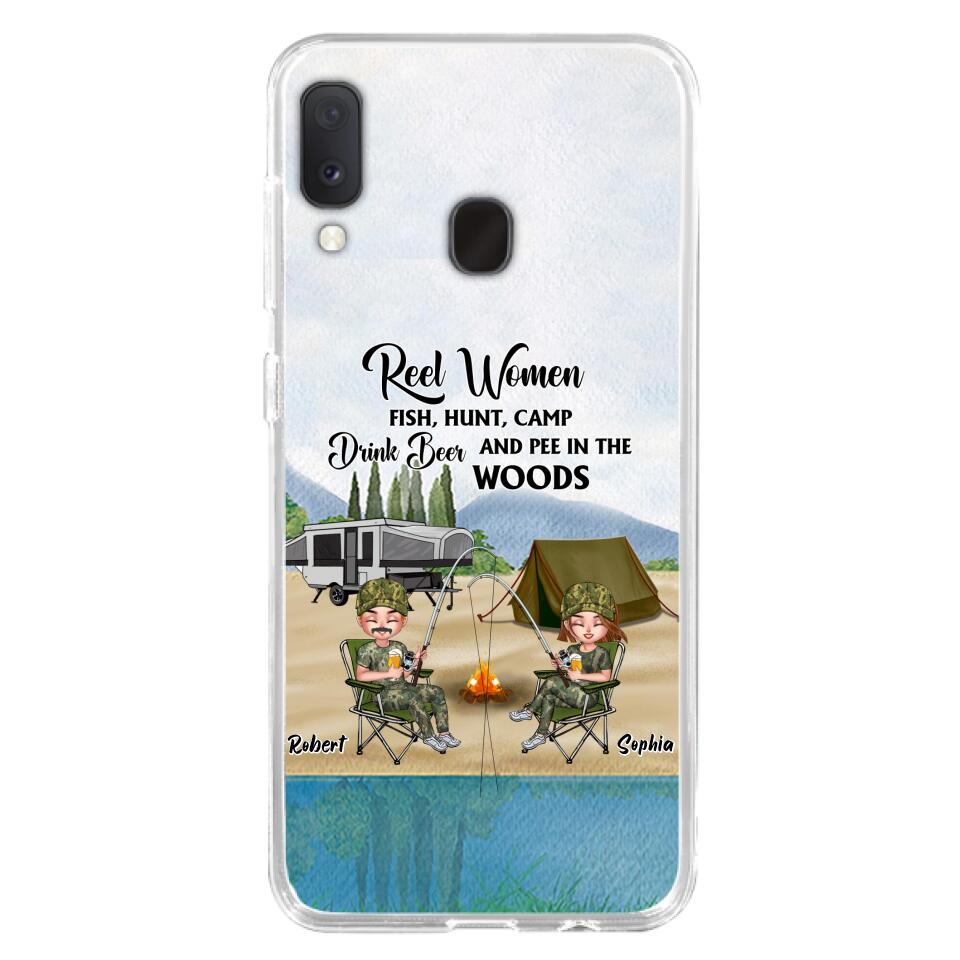 Custom Personalized Fishing Phone Case - Best Gift For Fishing Lovers - Reel Women Fish, Hunt, Camp, Drink Beer And Pee In The Woods - Case For iPhone And Samsung
