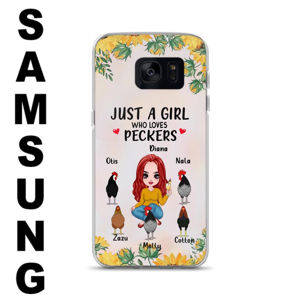 Personalized Chickens Phone Case - Up to 5 Chickens - Just A Girl Who Loves Peckers
