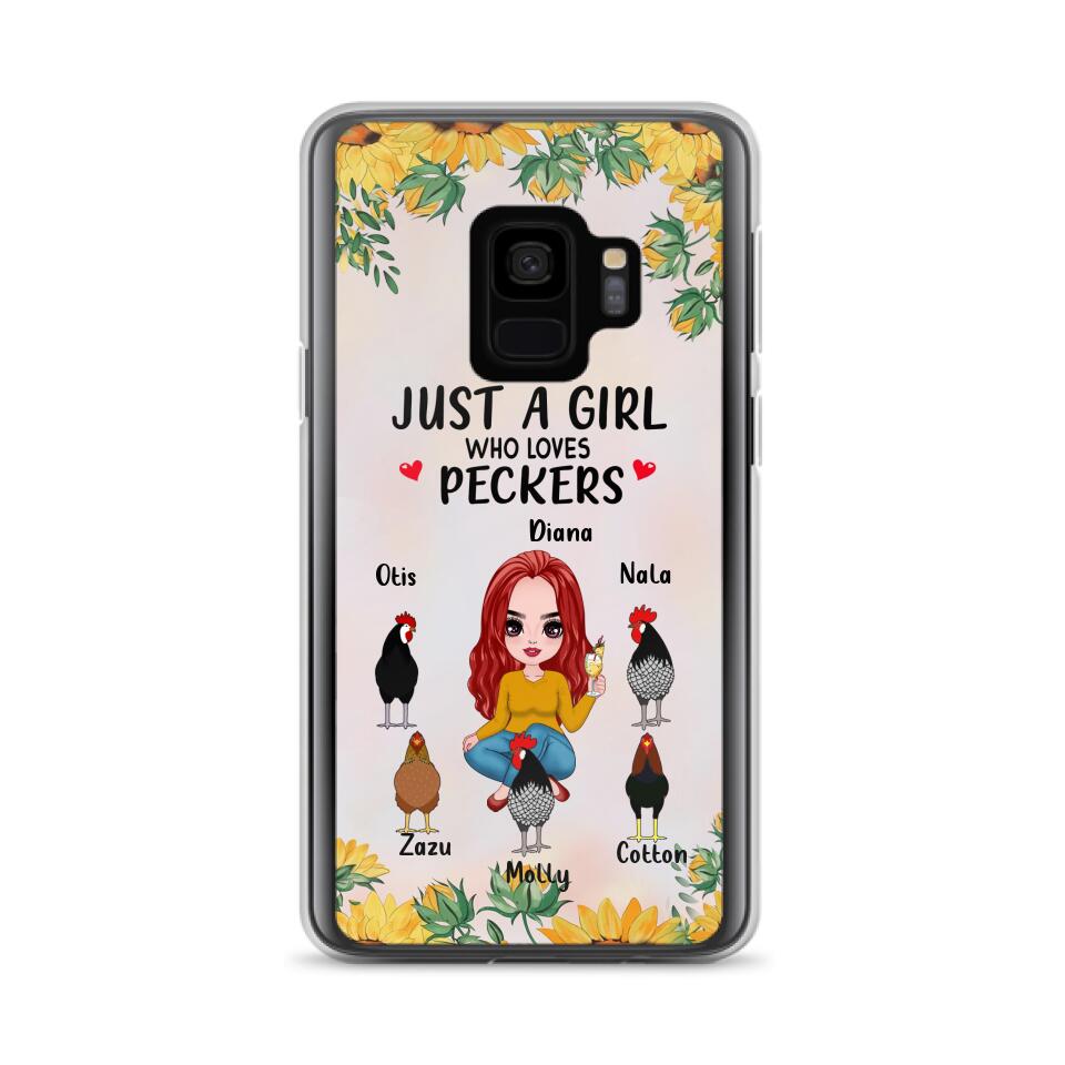 Personalized Chickens Phone Case - Up to 5 Chickens - Just A Girl Who Loves Peckers