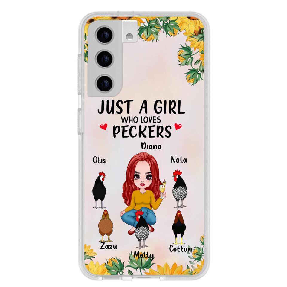 Personalized Chickens Phone Case - Up to 5 Chickens - Just A Girl Who Loves Peckers