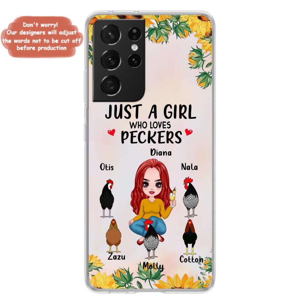 Personalized Chickens Phone Case - Up to 5 Chickens - Just A Girl Who Loves Peckers