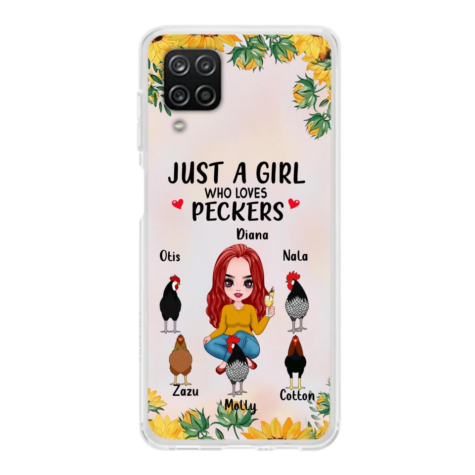 Personalized Chickens Phone Case - Up to 5 Chickens - Just A Girl Who Loves Peckers