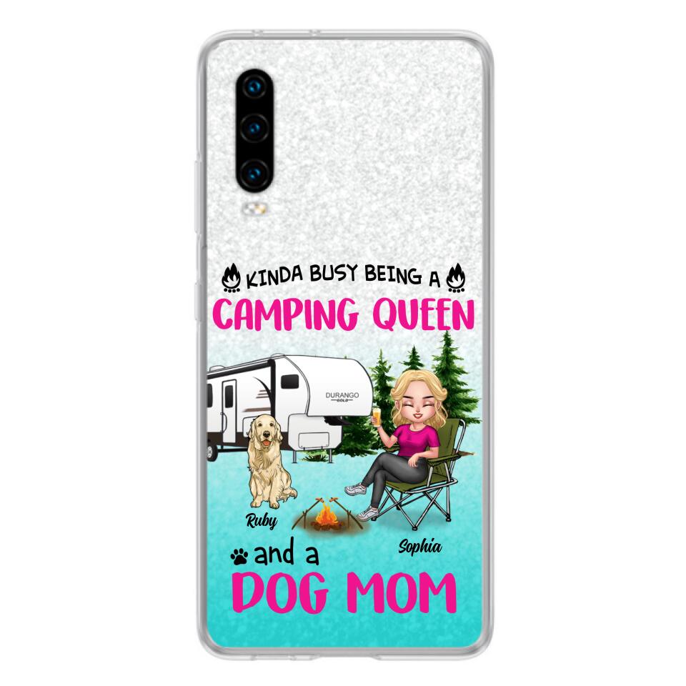 Personalized Dog Camping Queen Phone Case - Up to 4 Dogs - Mother's Day Gift Idea For Dog Lovers - Kinda Busy Being A Camping Queen And A Dog Mom - Case For Xiaomi, Oppo And Huawei