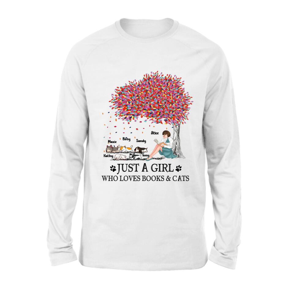 Personalized Reading Girl Shirt/Pullover Hoodie - Up to 5 Pets - Gift Idea For Book/Dog/Cat Lover - Just A Girl Who Loves Book